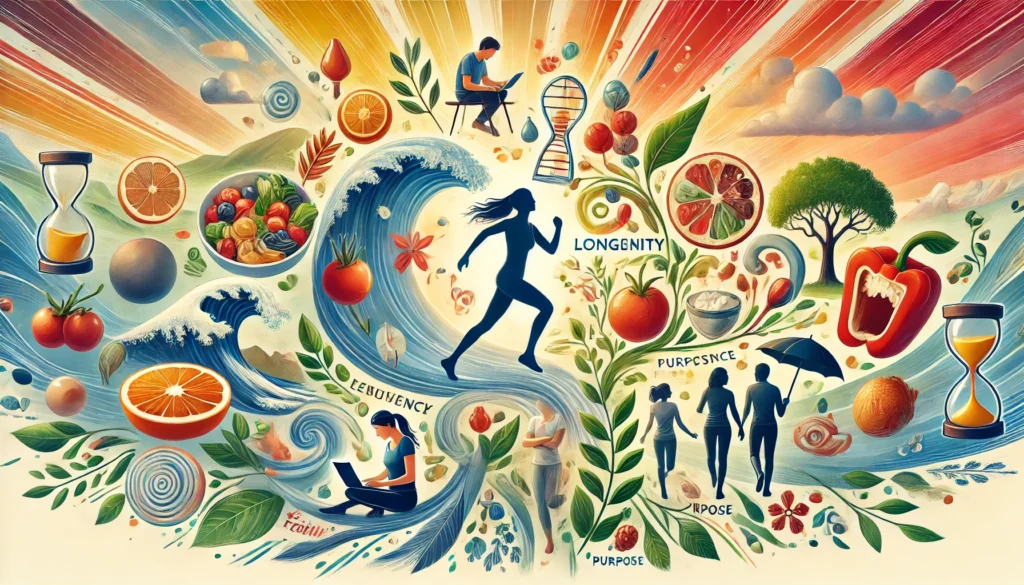 A serene feature image showcasing wellness and longevity with vibrant, life-affirming elements.