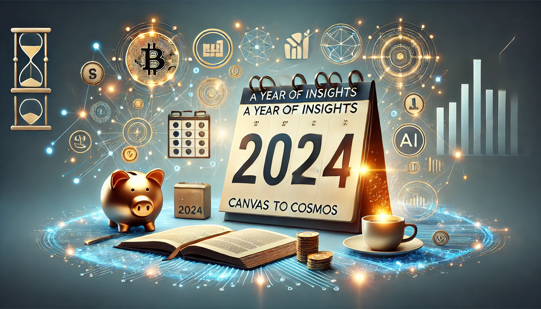 Visualizing 2024: A feature image highlighting themes of finance, lifestyle, and technology for Canvas to Cosmos’ blog.