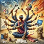 Illustration of a versatile individual mastering multiple skills, symbolizing adaptability and multidisciplinary thinking.