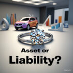 Infographic illustrating various assets and liabilities with text overlay "Asset or Liability?"