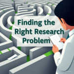 Researcher holding a notebook stands in front of a large maze, symbolizing the complexity of finding the right research problem.